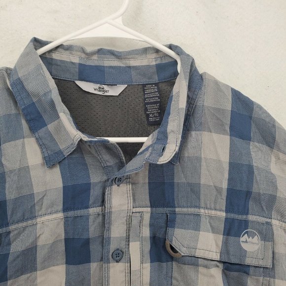 Wrangler Shirt Men's Long Roll Tab Sleeve Button Down Collared Plaid Blue XL - Picture 6 of 11